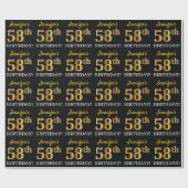 Black, Imitation Gold "58th BIRTHDAY" Cadeaupapier (Vlak)