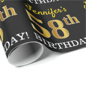 Black, Imitation Gold "58th BIRTHDAY" Cadeaupapier (Rol Hoek)