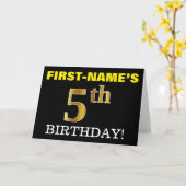 Black, Imitation Gold "5th BIRTHDAY"-Kaart Kaart (Gele Bloem)
