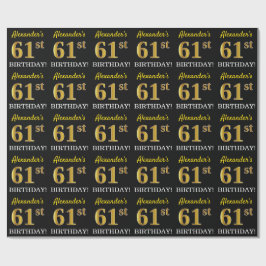 Black, Imitation Gold "61st BIRTHDAY" Cadeaupapier