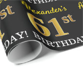 Black, Imitation Gold "61st BIRTHDAY" Cadeaupapier (Rol Hoek)