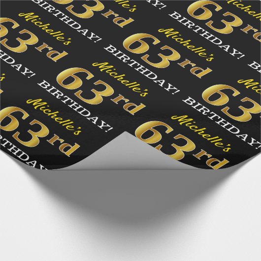 Black, Imitation Gold "63rd BIRTHDAY" Cadeaupapier (Hoek)