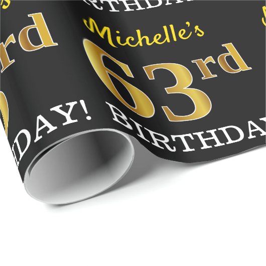 Black, Imitation Gold "63rd BIRTHDAY" Cadeaupapier (Rol Hoek)