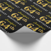 Black, Imitation Gold "64th BIRTHDAY" Cadeaupapier (Hoek)