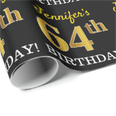 Black, Imitation Gold "64th BIRTHDAY" Cadeaupapier (Rol Hoek)