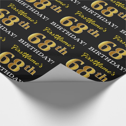 Black, Imitation Gold "68th BIRTHDAY" Cadeaupapier (Hoek)