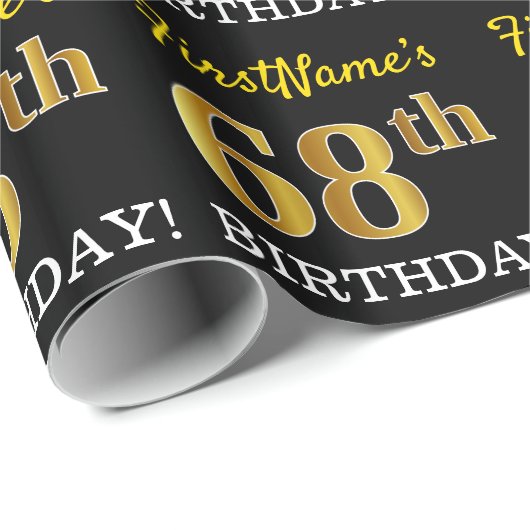 Black, Imitation Gold "68th BIRTHDAY" Cadeaupapier (Rol Hoek)