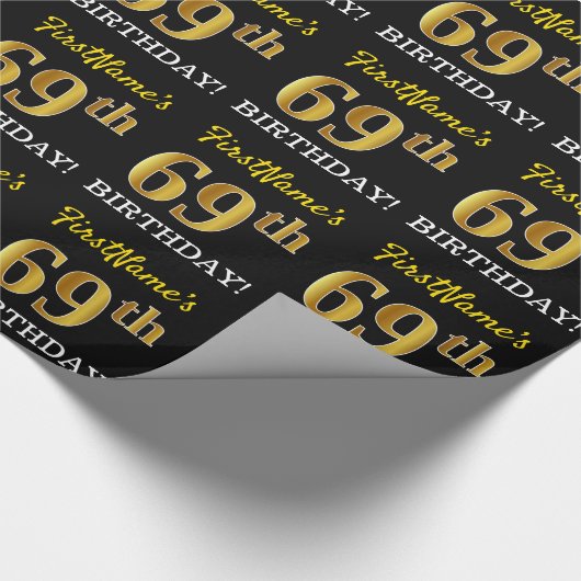 Black, Imitation Gold "69th BIRTHDAY" Cadeaupapier (Hoek)