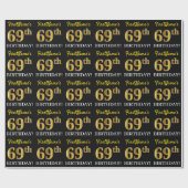 Black, Imitation Gold "69th BIRTHDAY" Cadeaupapier (Vlak)