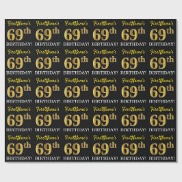 Black, Imitation Gold "69th BIRTHDAY" Cadeaupapier