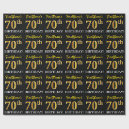 Black, Imitation Gold "70th BIRTHDAY" Cadeaupapier
