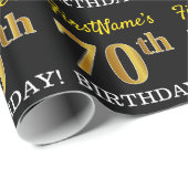 Black, Imitation Gold "70th BIRTHDAY" Cadeaupapier (Rol Hoek)