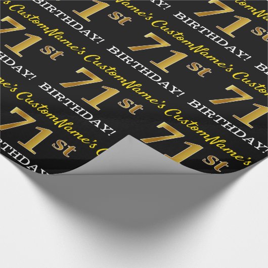 Black, Imitation Gold "71st BIRTHDAY" Cadeaupapier (Hoek)