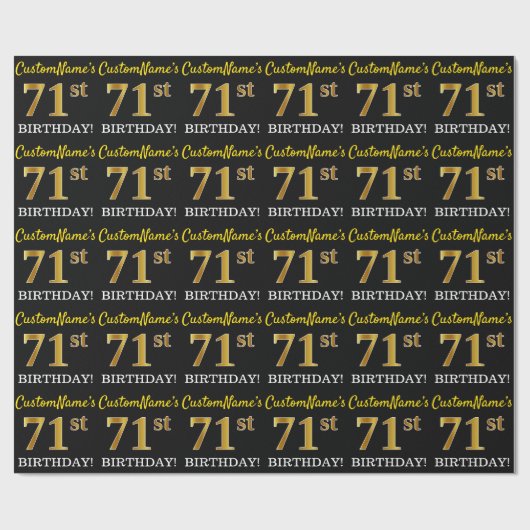Black, Imitation Gold "71st BIRTHDAY" Cadeaupapier (Vlak)