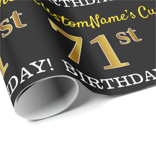 Black, Imitation Gold "71st BIRTHDAY" Cadeaupapier (Rol Hoek)