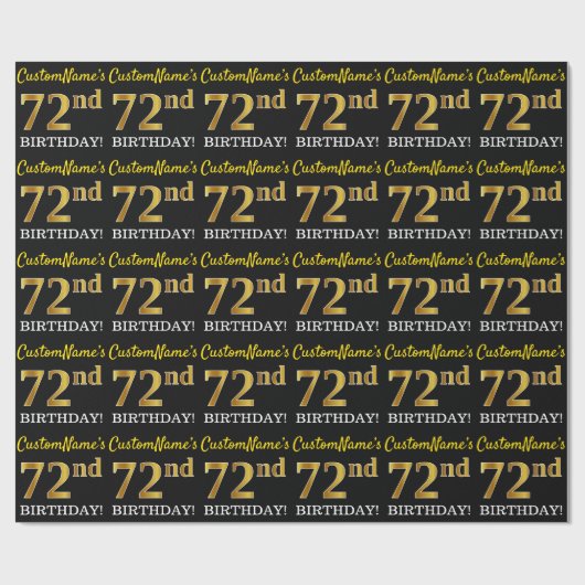 Black, Imitation Gold "72nd BIRTHDAY" Cadeaupapier (Vlak)