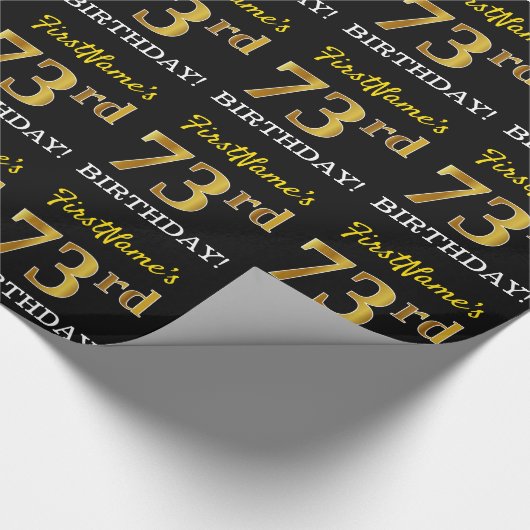 Black, Imitation Gold "73rd BIRTHDAY" Cadeaupapier (Hoek)