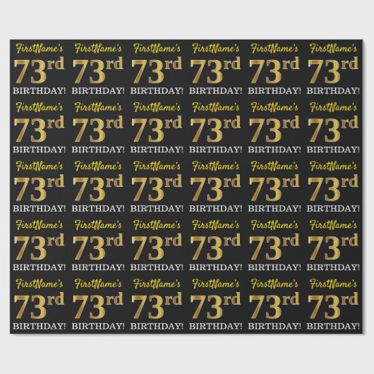 Black, Imitation Gold "73rd BIRTHDAY" Cadeaupapier (Vlak)
