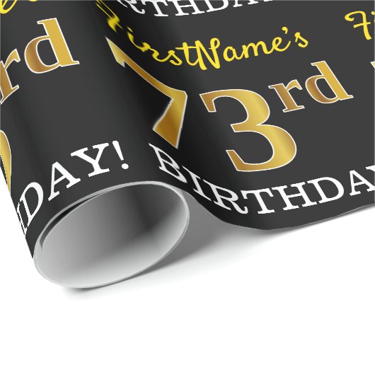 Black, Imitation Gold "73rd BIRTHDAY" Cadeaupapier (Rol Hoek)
