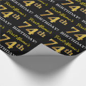 Black, Imitation Gold "74th BIRTHDAY" Cadeaupapier (Hoek)