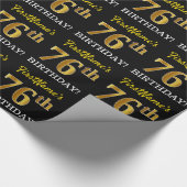 Black, Imitation Gold "76th BIRTHDAY" Cadeaupapier (Hoek)