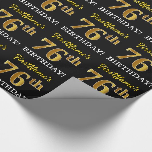 Black, Imitation Gold "76th BIRTHDAY" Cadeaupapier (Hoek)