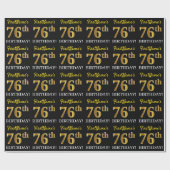 Black, Imitation Gold "76th BIRTHDAY" Cadeaupapier (Vlak)