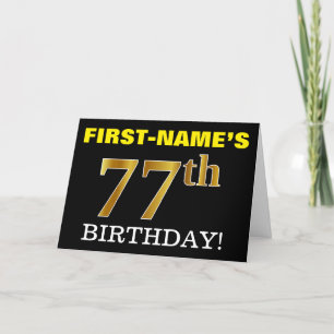 Black, Imitation Gold "77th BIRTHDAY"-Kaart Kaart