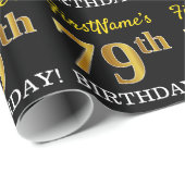 Black, Imitation Gold "79th BIRTHDAY" Cadeaupapier (Rol Hoek)