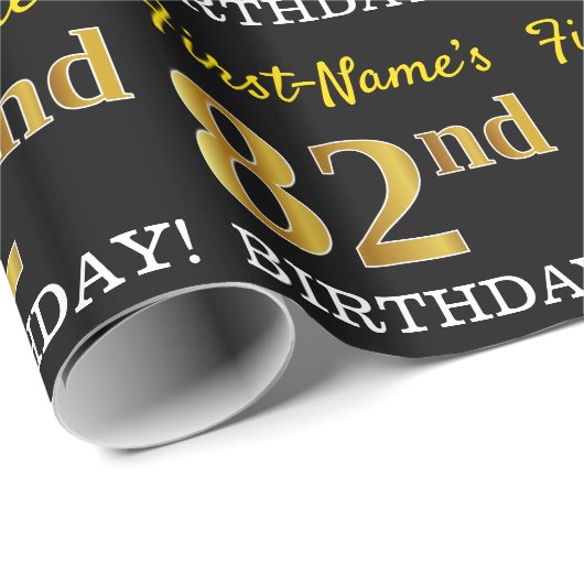 Black, Imitation Gold "82nd BIRTHDAY" Cadeaupapier (Rol Hoek)