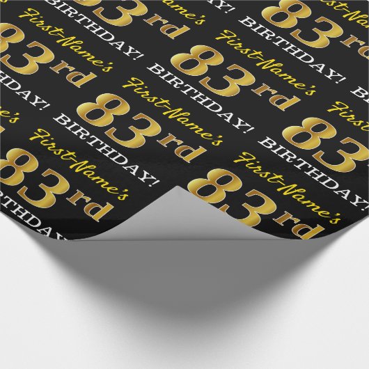 Black, Imitation Gold "83rd BIRTHDAY" Cadeaupapier (Hoek)