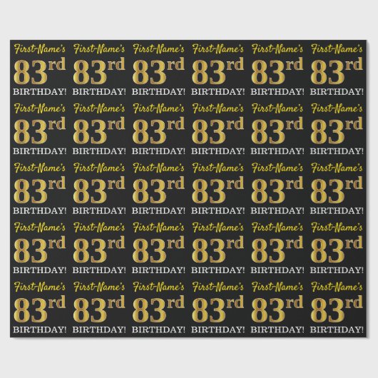 Black, Imitation Gold "83rd BIRTHDAY" Cadeaupapier (Vlak)