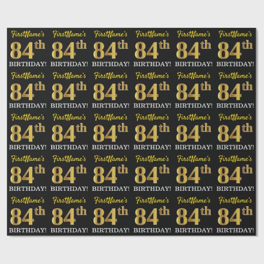 Black, Imitation Gold "84th BIRTHDAY" Cadeaupapier (Vlak)