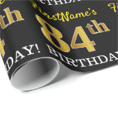 Black, Imitation Gold "84th BIRTHDAY" Cadeaupapier (Rol Hoek)
