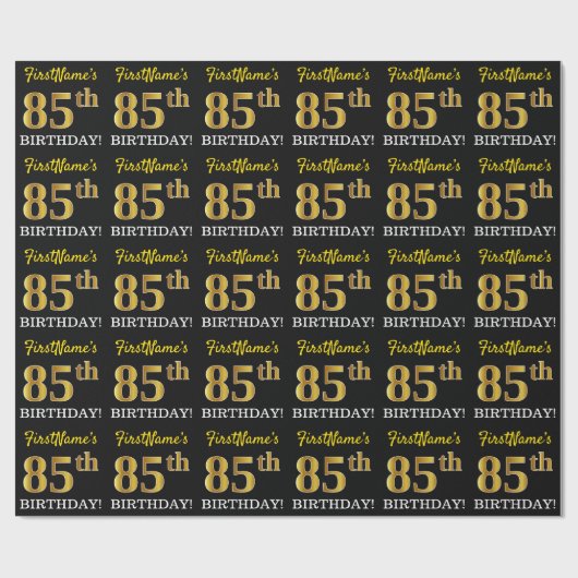 Black, Imitation Gold "85th BIRTHDAY" Cadeaupapier (Vlak)