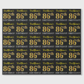 Black, Imitation Gold "86th BIRTHDAY" Cadeaupapier (Vlak)