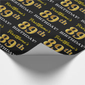 Black, Imitation Gold "89th BIRTHDAY" Cadeaupapier (Hoek)