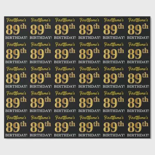Black, Imitation Gold "89th BIRTHDAY" Cadeaupapier (Vlak)