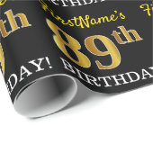 Black, Imitation Gold "89th BIRTHDAY" Cadeaupapier (Rol Hoek)