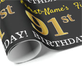 Black, Imitation Gold "91st BIRTHDAY" Cadeaupapier (Rol Hoek)