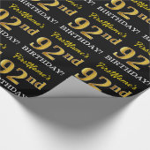 Black, Imitation Gold "92nd BIRTHDAY" Cadeaupapier (Hoek)