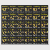 Black, Imitation Gold "92nd BIRTHDAY" Cadeaupapier (Vlak)