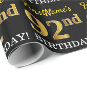 Black, Imitation Gold "92nd BIRTHDAY" Cadeaupapier (Rol Hoek)