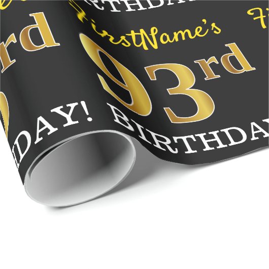Black, Imitation Gold "93rd BIRTHDAY" Cadeaupapier (Rol Hoek)