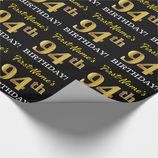 Black, Imitation Gold "94th BIRTHDAY" Cadeaupapier (Hoek)
