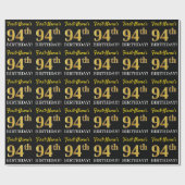 Black, Imitation Gold "94th BIRTHDAY" Cadeaupapier (Vlak)