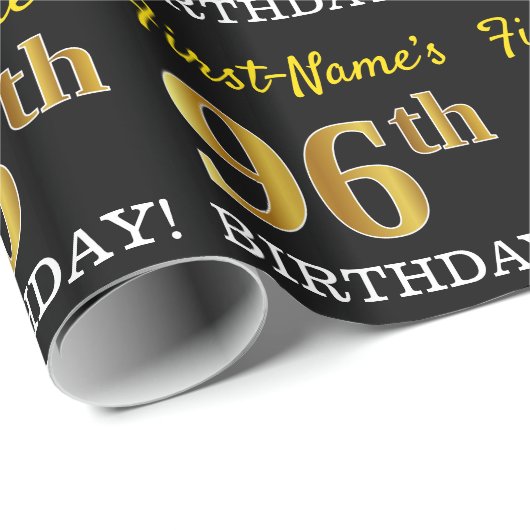 Black, Imitation Gold "96th BIRTHDAY" Cadeaupapier (Rol Hoek)