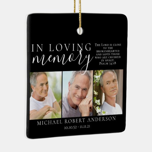 Black in Loving Memory Photo Memorial Tribution Keramisch Ornament (Rechts)