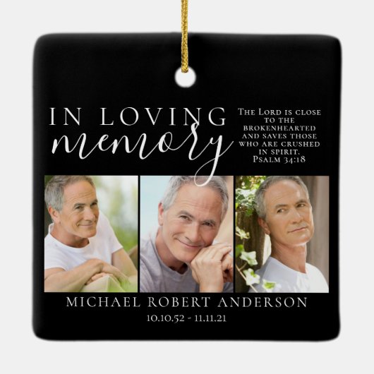 Black in Loving Memory Photo Memorial Tribution Keramisch Ornament (Achterkant)