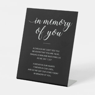 Black in Memory of You Poem Memorial Wedding Reclamebord Met Voetstuk